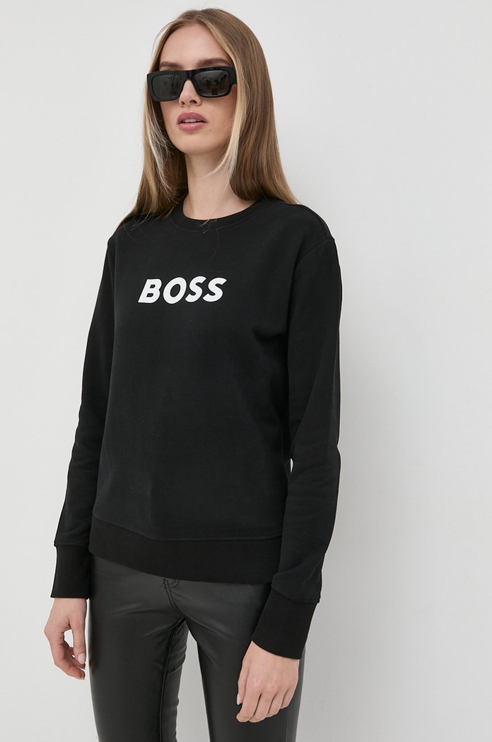 Βαμβακερή μπλούζα BOSS χωρίς κουκούλα μαύρο 50468357
