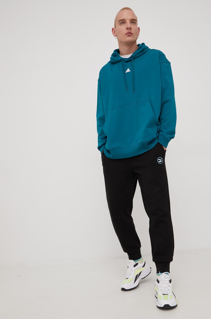 Bombažna mikica adidas HE4357 zelena SS22