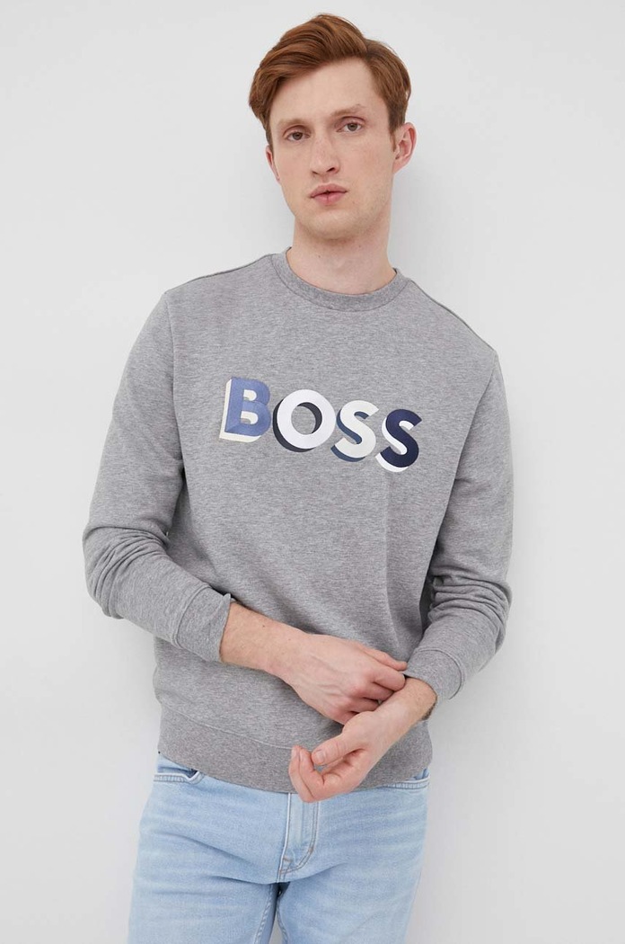 Bavlněná mikina BOSS Boss Casual bez kapuce šedá 50466690