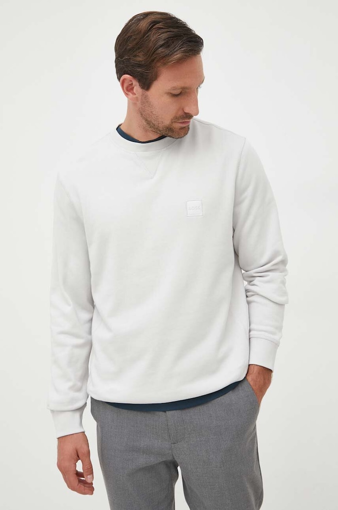 Bavlněná mikina BOSS CASUAL bez kapuce šedá 50468443