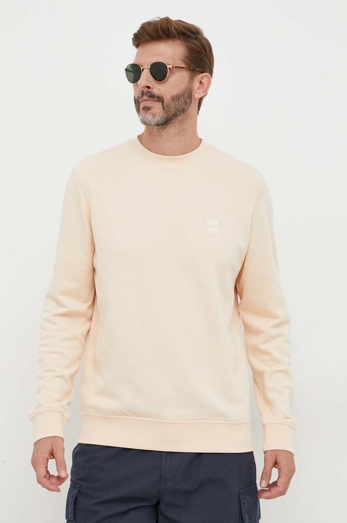Bavlněná mikina BOSS CASUAL bez kapuce oranžová 50468443