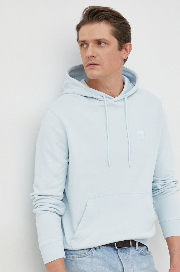 Bavlněná mikina BOSS CASUAL s kapucí modrá 50468445