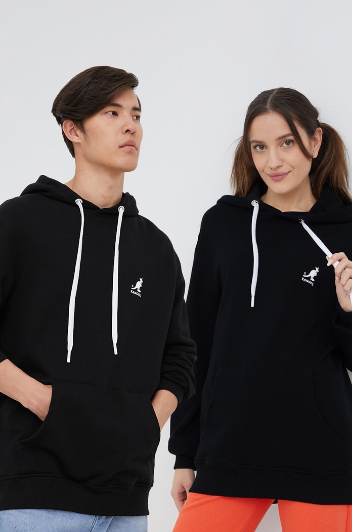 Bavlněná mikina Kangol s kapucí černá KLEU002