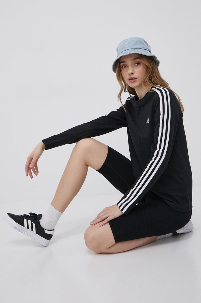 Bavlněné tričko s dlouhým rukávem adidas HF7261 kulatý černá HF7261