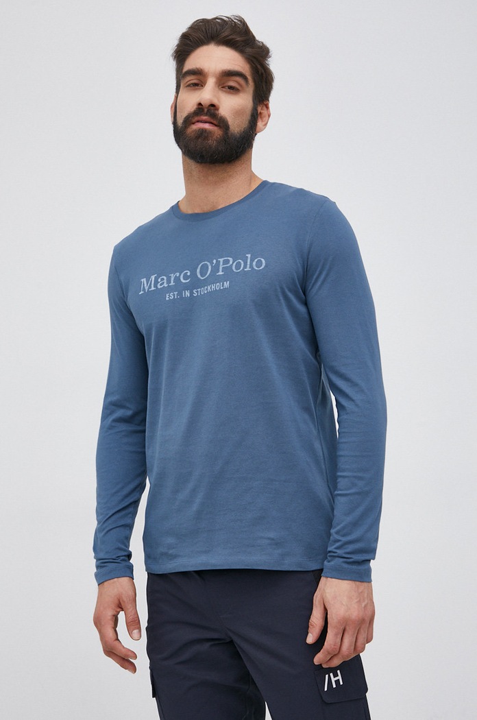 Marc O'Polo Longsleeve bawełniany nadruk niebieski 220222052152