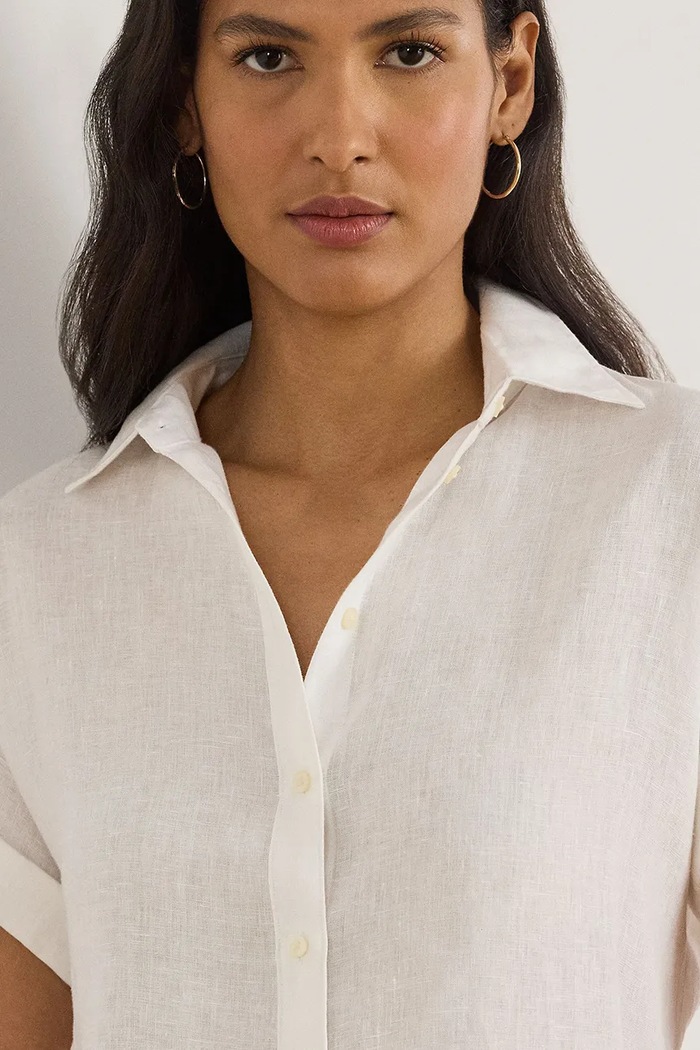 Ľanová košeľa Lauren Ralph Lauren biela 200699152001