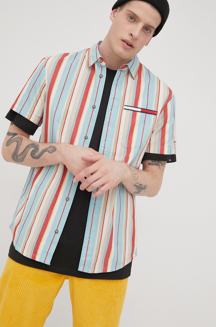 Odzież Tommy Jeans koszula bawełniana DM0DM13040.PPYY DM0DM13040.PPYY turkusowy