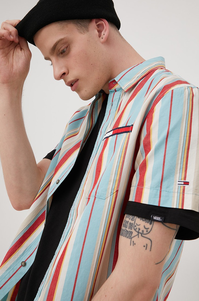 Tommy Jeans koszula bawełniana DM0DM13040.PPYY DM0DM13040.PPYY turkusowy