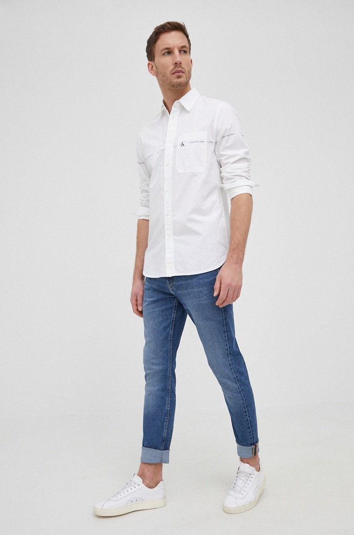 Oblečenie Bavlnená košeľa Calvin Klein Jeans J30J319669.PPYY biela