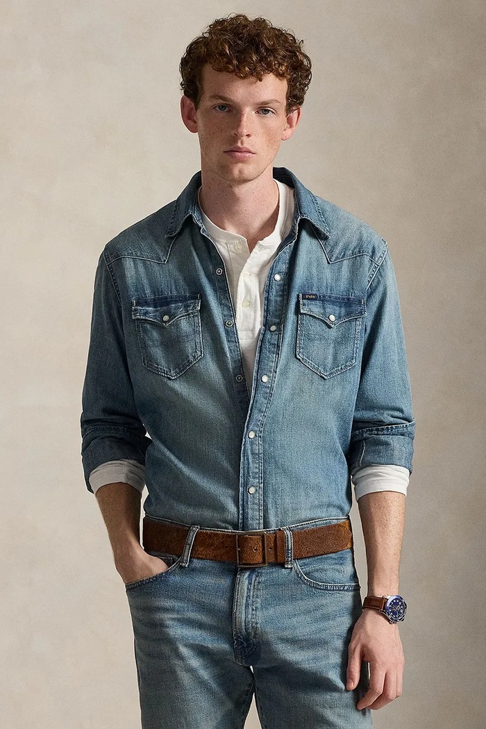 Rifľová košeľa Polo Ralph Lauren jednofarebný modrá 710703936001