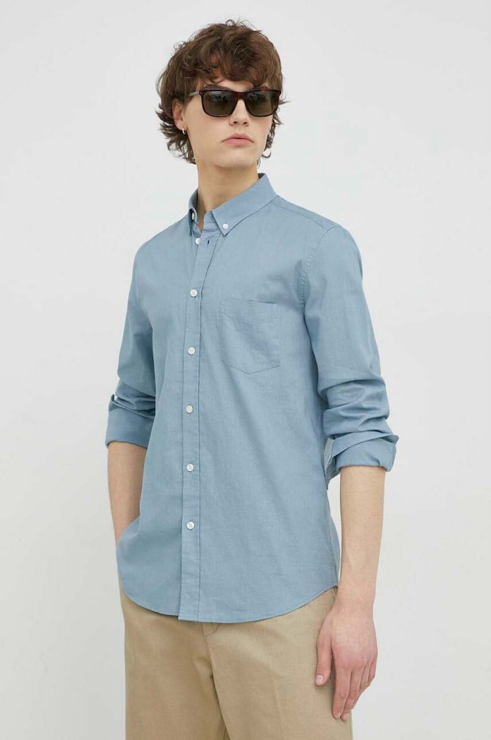Samsoe Samsoe linen shirt regular blue M20200043