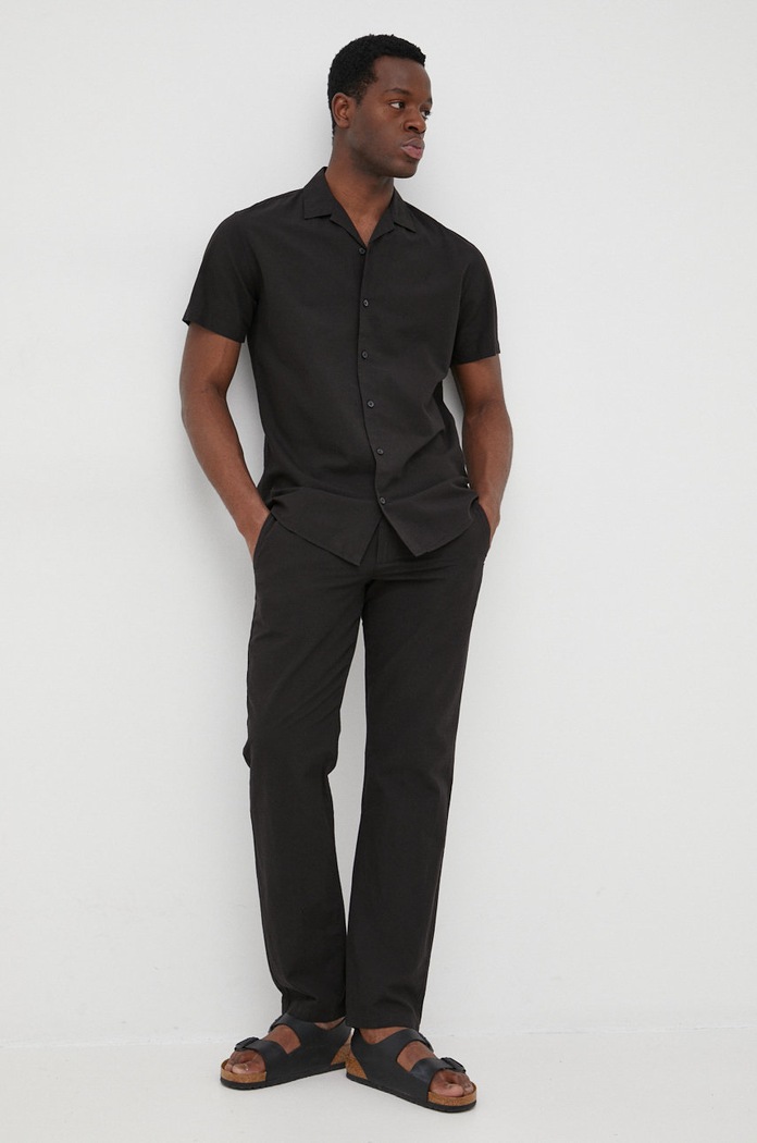 Selected Homme camasa din amestec de in 16079055.Black negru SS22