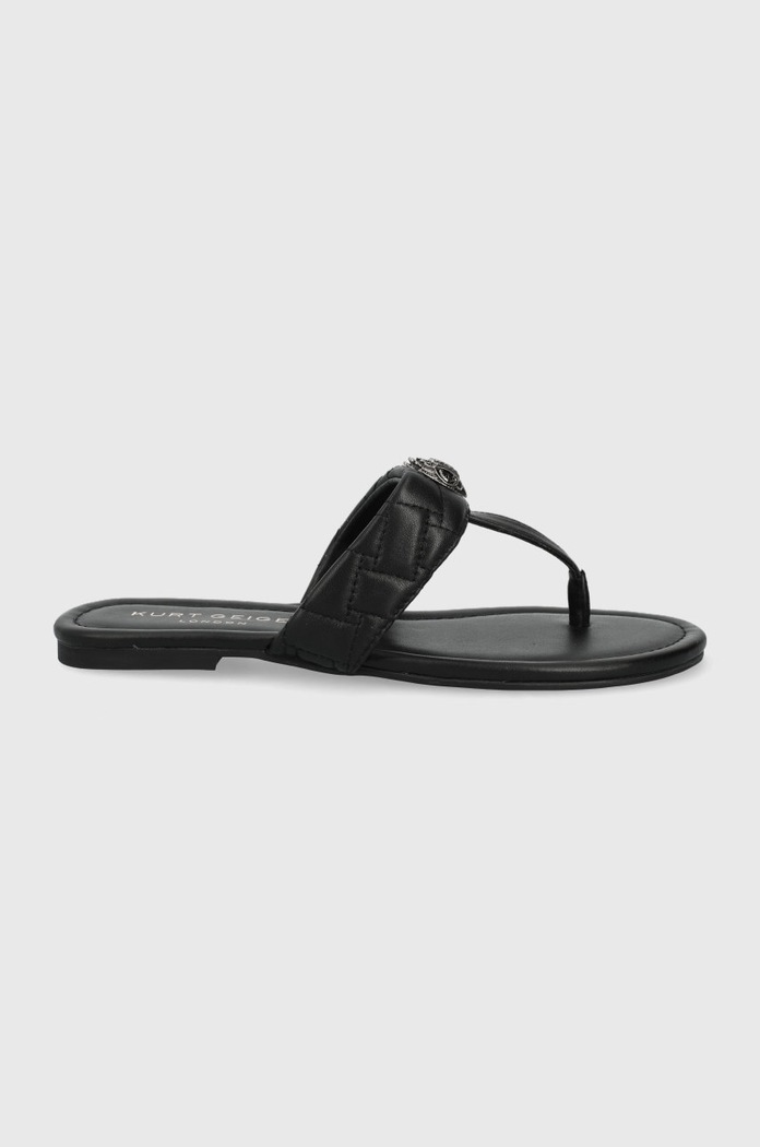Kurt Geiger London japonki skórzane Kensington T-Bar płaski czarny 8651400109.BLACK