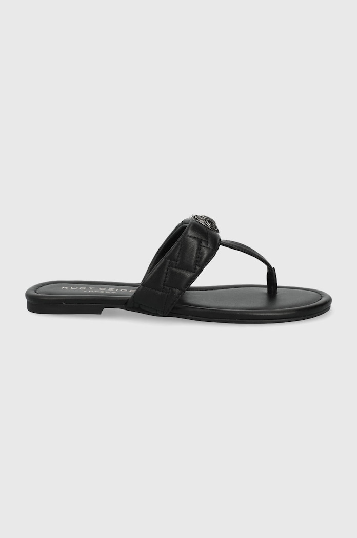 Kurt Geiger London japonki skórzane Kensington T-Bar płaski czarny 8651400109.BLACK