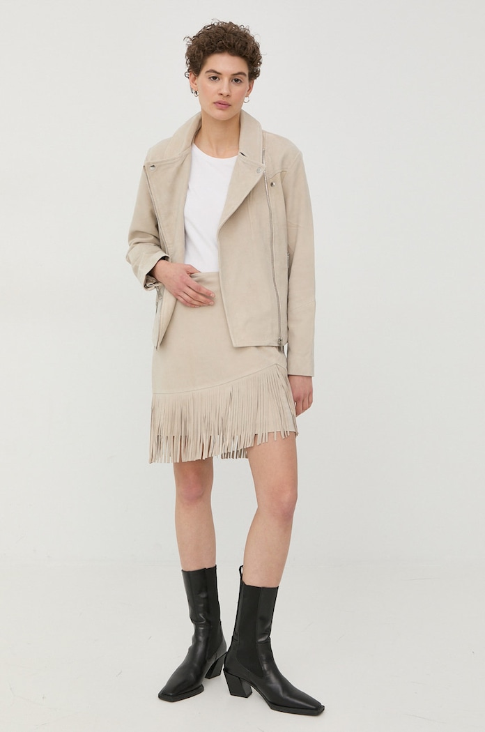 Bruuns Bazaar o jacheta biker din piele intoarsa BBW2794 bej SS22