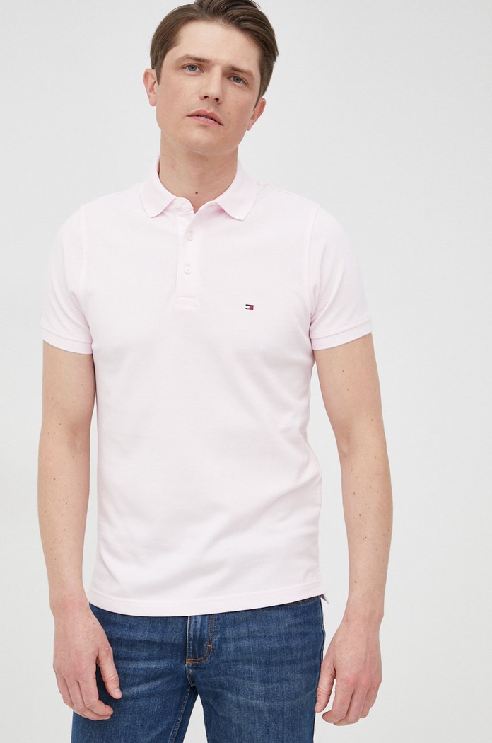 Βαμβακερό μπλουζάκι πόλο Tommy Hilfiger ροζ MW0MW17771.PPYY