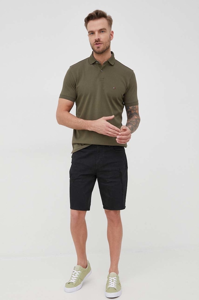Тениска с яка Tommy Hilfiger MW0MW17770.PPYY зелен SS22