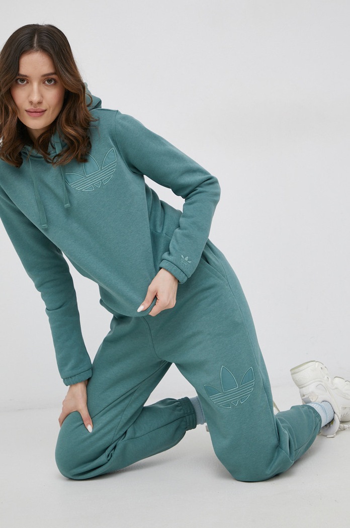 Hlače adidas Originals Trefoil Moments HE4751 turkizna SS22