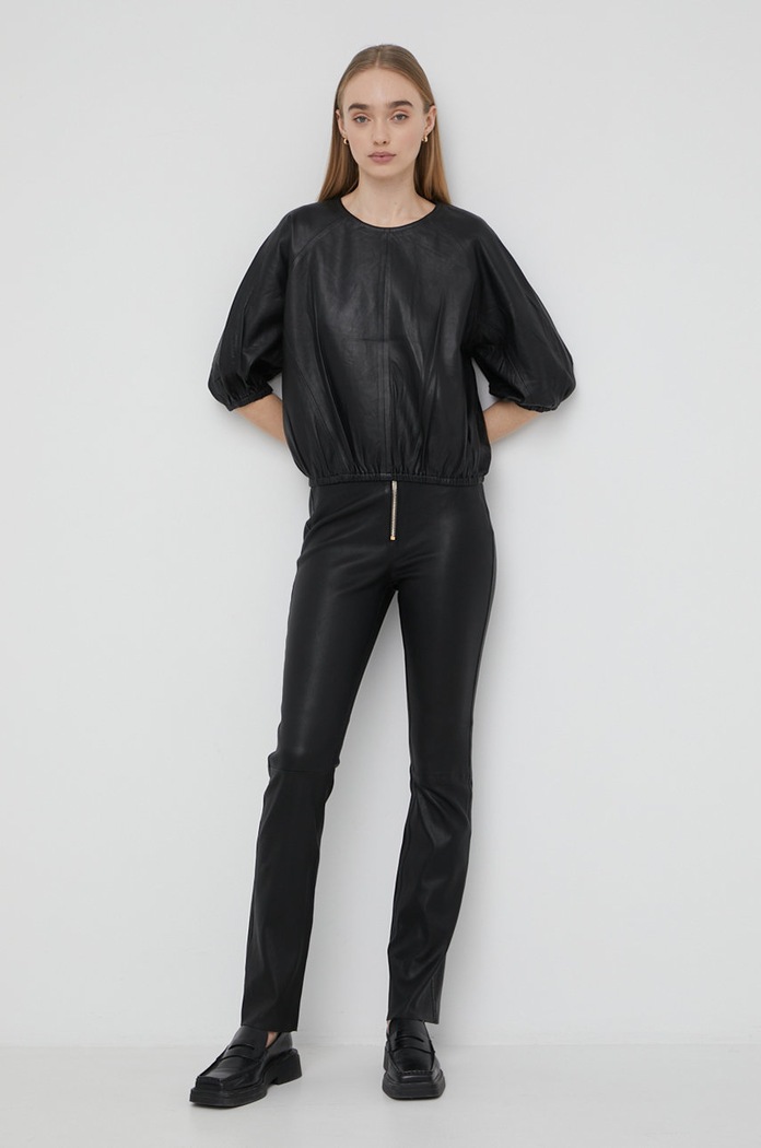 Notes du Nord Pantaloni de piele 12387 negru SS22