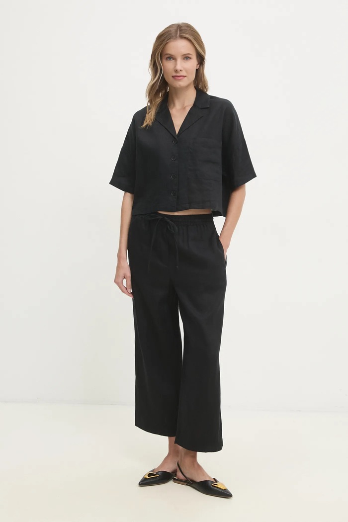 Lněné kalhoty Dkny P2RKSEUA černá SS26