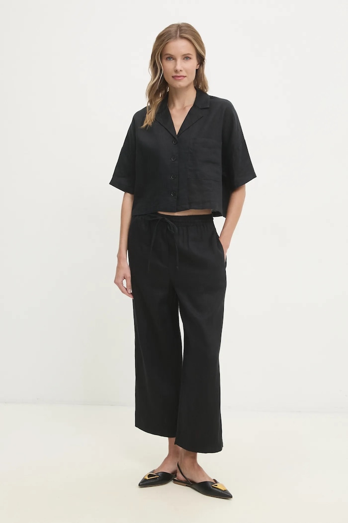 Lněné kalhoty Dkny P2RKSEUA černá SS26