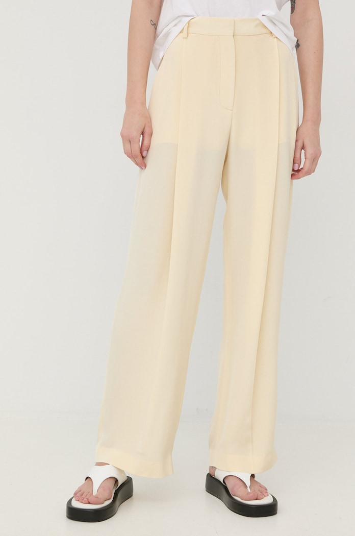 Μεταξωτό παντελόνι Victoria Beckham ψηλή μπεζ 1222WTR003546B