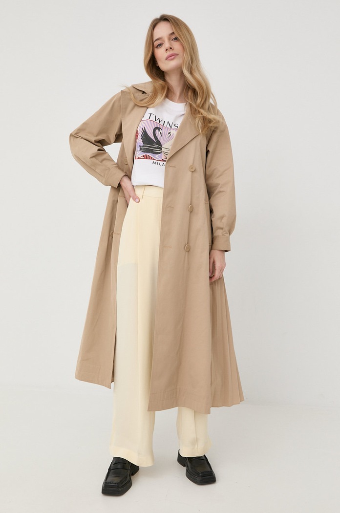 Μεταξωτό παντελόνι Victoria Beckham 1222WTR003546B μπεζ SS22
