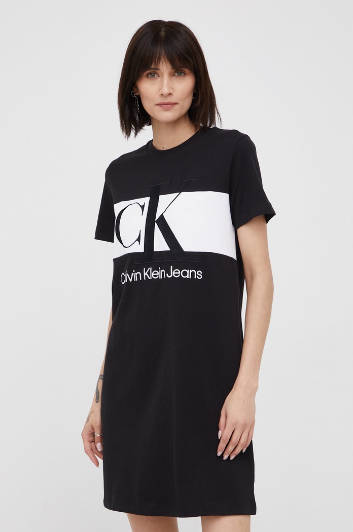 Bavlněné šaty Calvin Klein Jeans nášivka černá J20J218862.PPYY