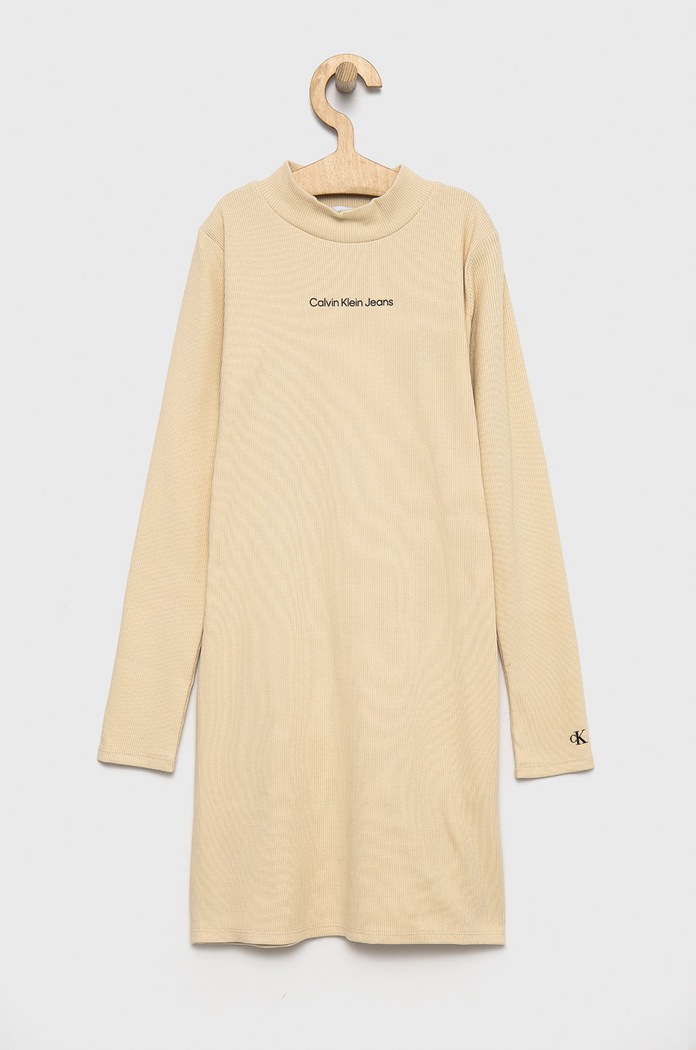 Dievčenské šaty Calvin Klein Jeans IG0IG01317.PPYY béžová SS22