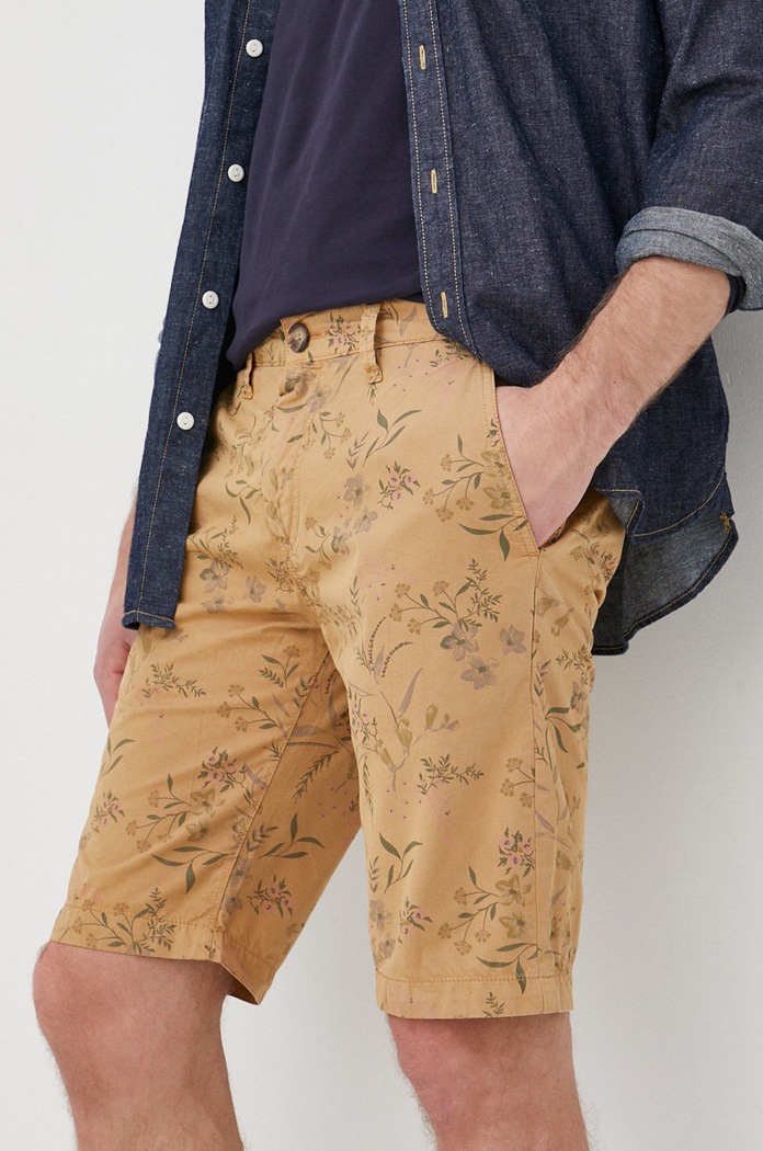 Pepe Jeans szorty bawełniane MC QUEEN SHORT GARDEN wzorzyste beżowy PM800925.845