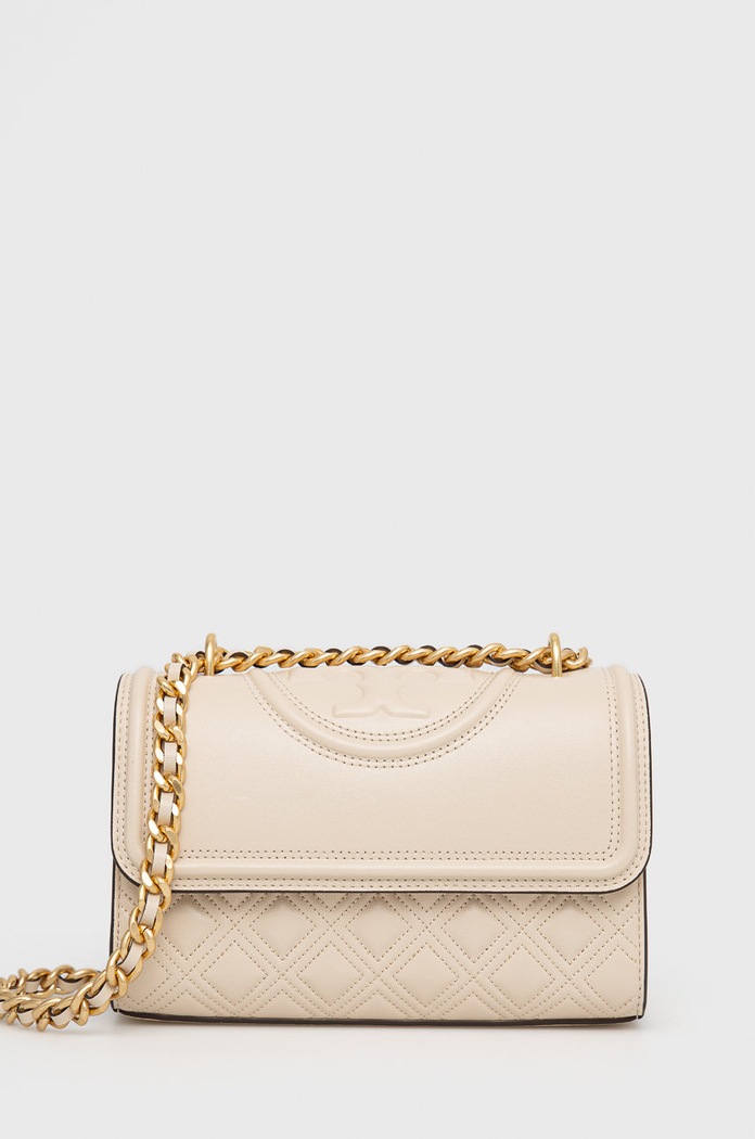 Tory Burch torebka skórzana Fleming Small skóra licowa beżowy 75576.122