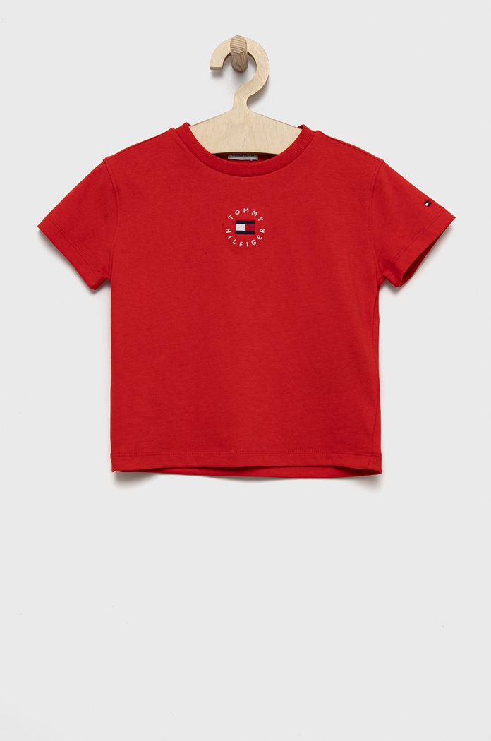 Dětské bavlněné tričko Tommy Hilfiger nášivka červená KS0KS00240.PPYY