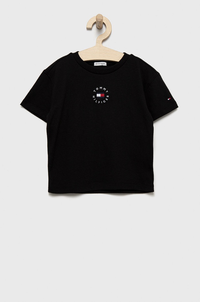 Dětské bavlněné tričko Tommy Hilfiger nášivka černá KS0KS00240.PPYY