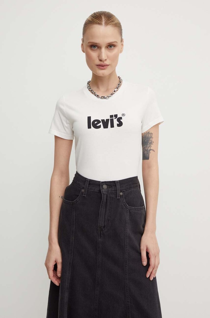 Bavlněné tričko Levi's kulatý bílá 17369.1755