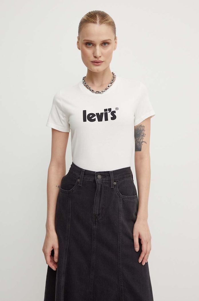 Bavlněné tričko Levi's kulatý bílá 17369.1755