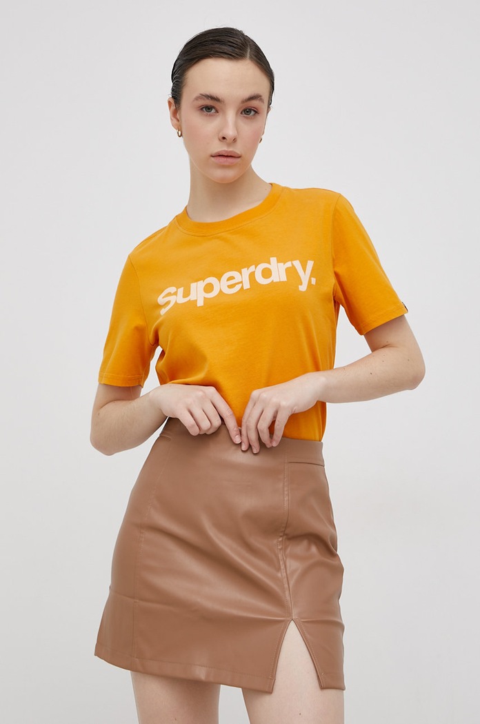 Bavlněné tričko Superdry kulatý oranžová W1010710A.ETZ