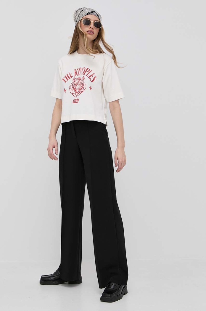 Bavlněné tričko The Kooples FTSC24020K béžová SS22
