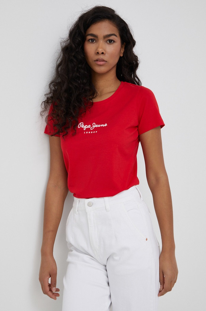 Tričko Pepe Jeans New Virginia Ss N potlač červená PL505202.255