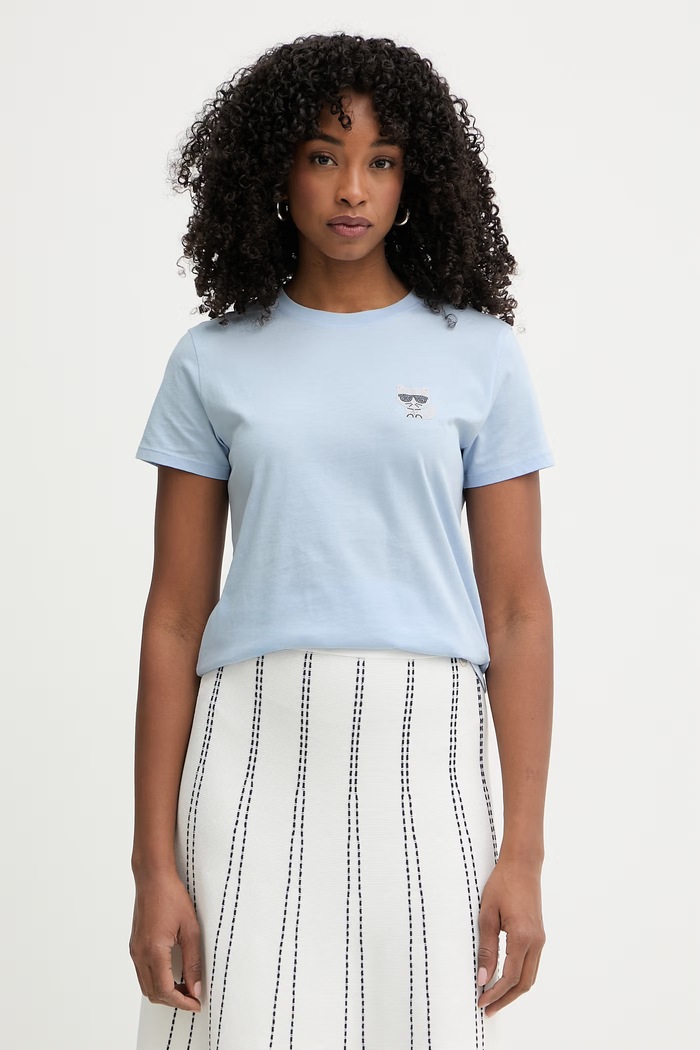 Karl Lagerfeld tricou din bumbac Ikonik Mini Choupette Rs Tee imprimeu albastru 216W1730.51