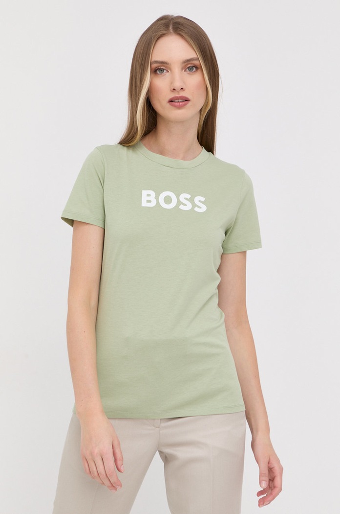 BOSS t-shirt bawełniany 50468356 nadruk zielony 50468356