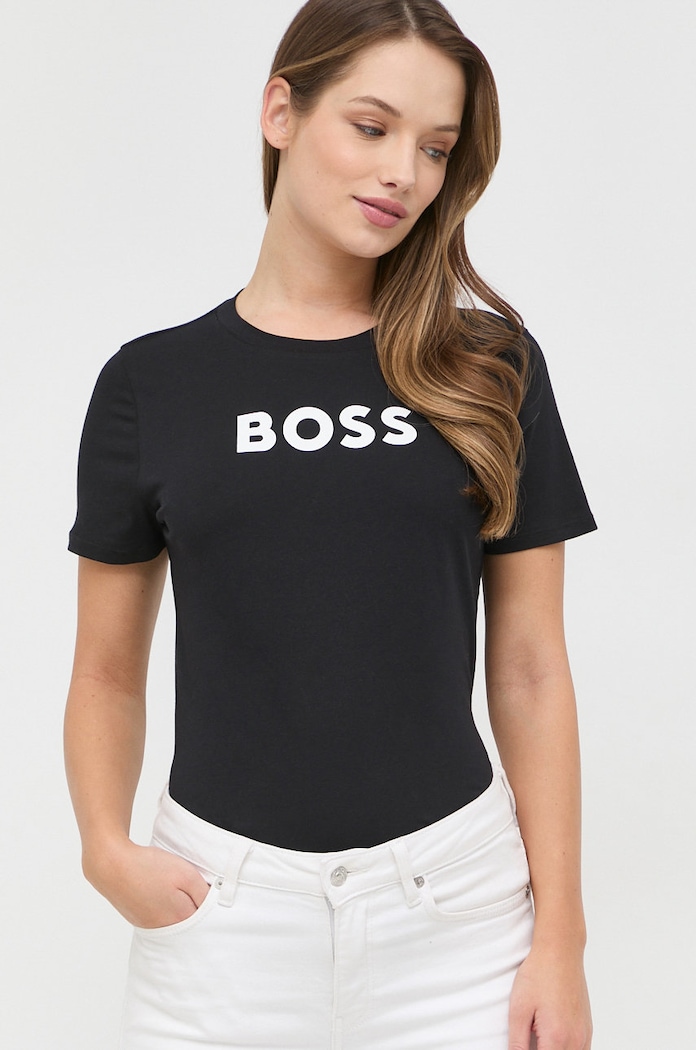 Bavlněné tričko BOSS potisk černá 50468356