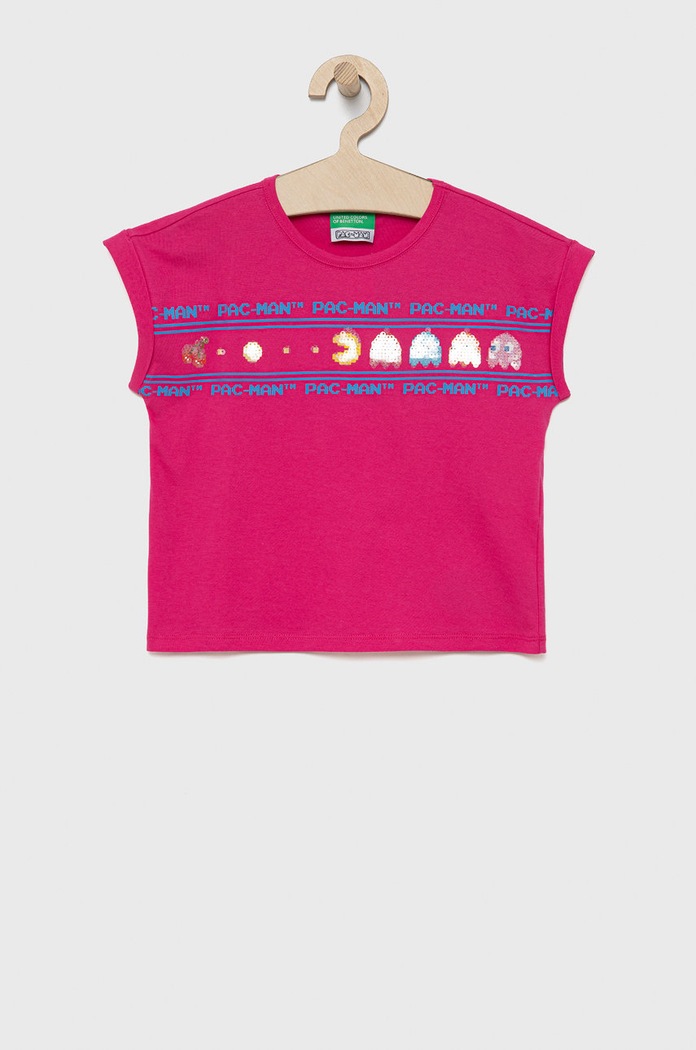 United Colors of Benetton t-shirt bawełniany dziecięcy nadruk różowy 3096C103I.G