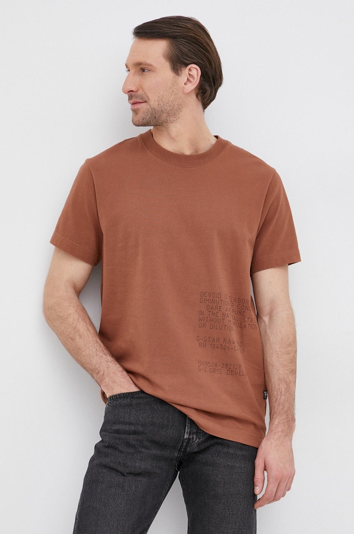 G-Star T-shirt bawełniany D20716.C784 nadruk brązowy D20716.C784