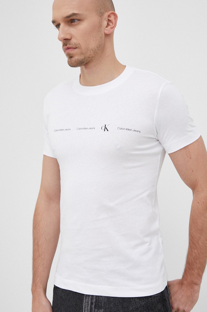 Bavlněné tričko Calvin Klein Jeans potisk bílá J30J319896.PPYY