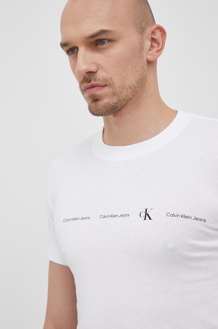 Bavlněné tričko Calvin Klein Jeans J30J319896.PPYY bílá
