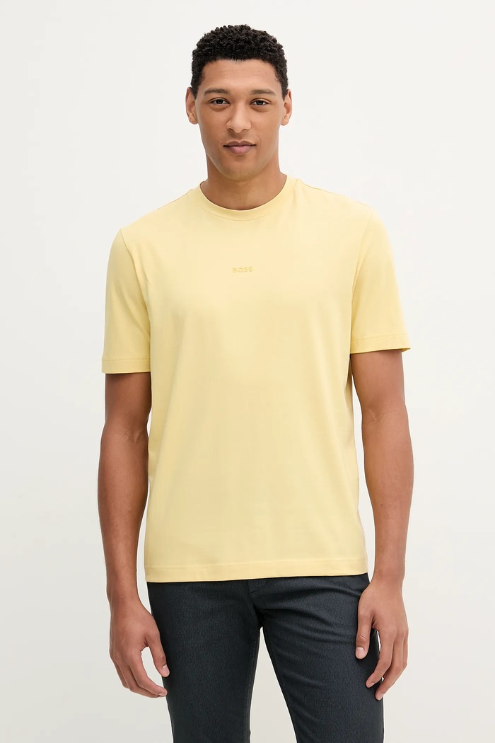 BOSS Orange tricou bărbați din bumbac TChup slim galben 50473278