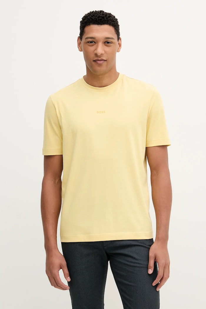 BOSS Orange tricou bărbați din bumbac TChup slim galben 50473278