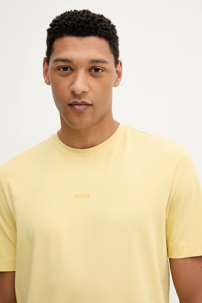 BOSS Orange tricou bărbați din bumbac TChup galben 50473278