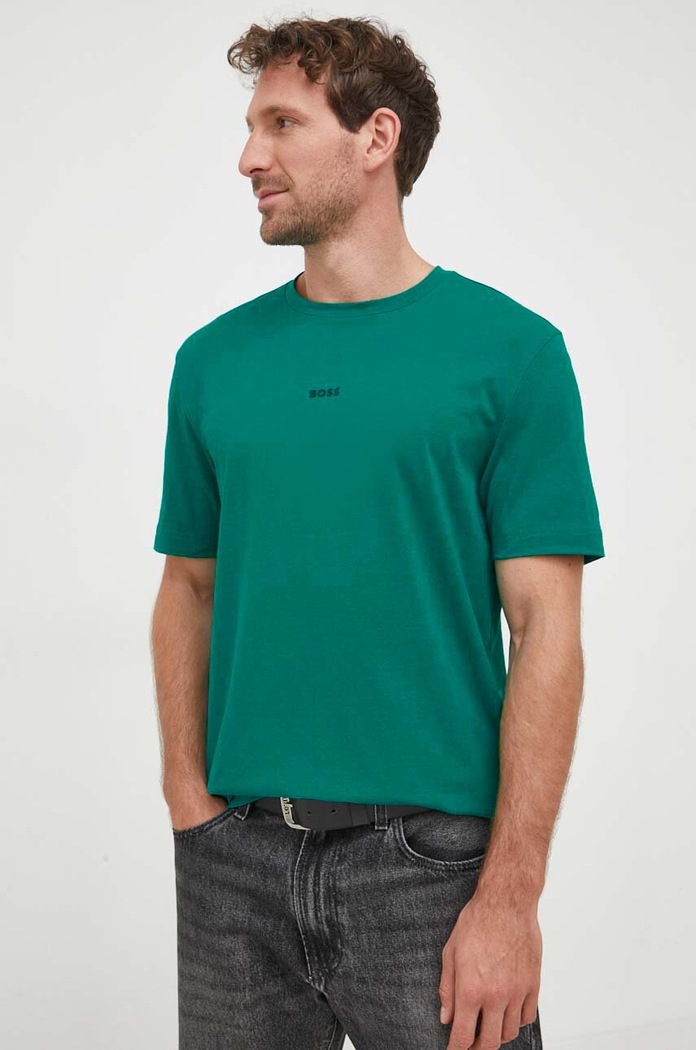 BOSS Orange T-shirt męski z bawełną TChup z elastanem zielony 50473278