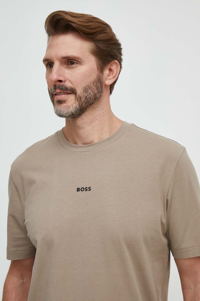 BOSS Orange T-shirt męski z bawełną TChup z elastanem brązowy 50473278